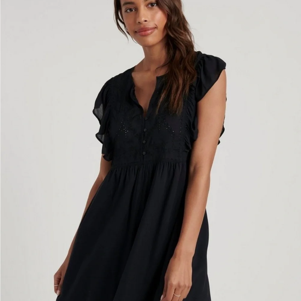 NWT Lucky Brand Isabella Embroidered Mini Black Dress Eyelet Cotton $90